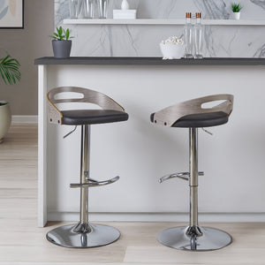English Elm Adjustable Swivel Barstools with Chrome Base Faux Leather Seats for Kitchen Set of 2 B202S02165