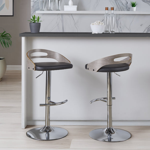 English Elm Adjustable Swivel Barstools with Chrome Base Faux Leather Seats for Kitchen Set of 2 B202S02165