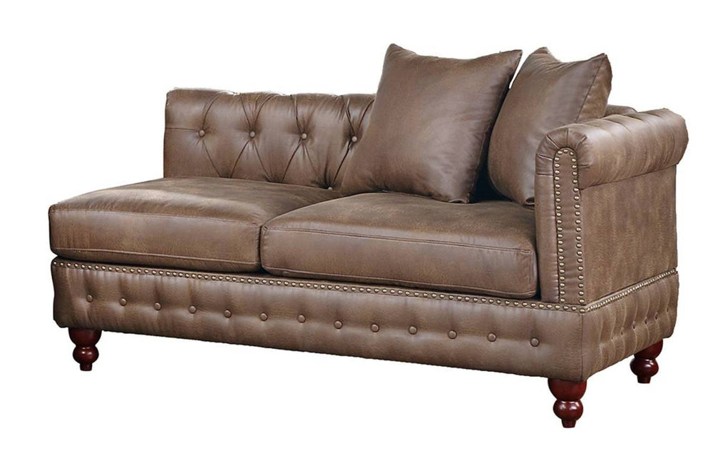 English Elm Reversible One-Arm Loveseat with Button-Tufted Back, Rolled Arm and Stud Detail in Leatherette Finish Dark Coffee 63 L x 38 W x 16 H B011P234285
