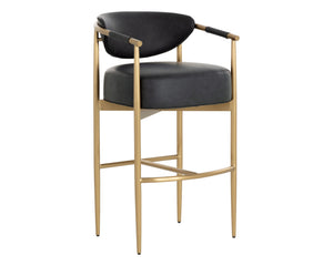 Sunpan Heloise Barstool - Elegant Faux Leather Upholstery With Gold Stainless Steel For Chic Dining Spaces Black Faux Leather 111932