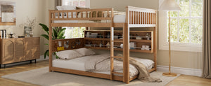 English Elm Full Over Bunk Bed with Led Lighting Pegboard Shelving and Pine Wood Frame Brown LT000278AAP