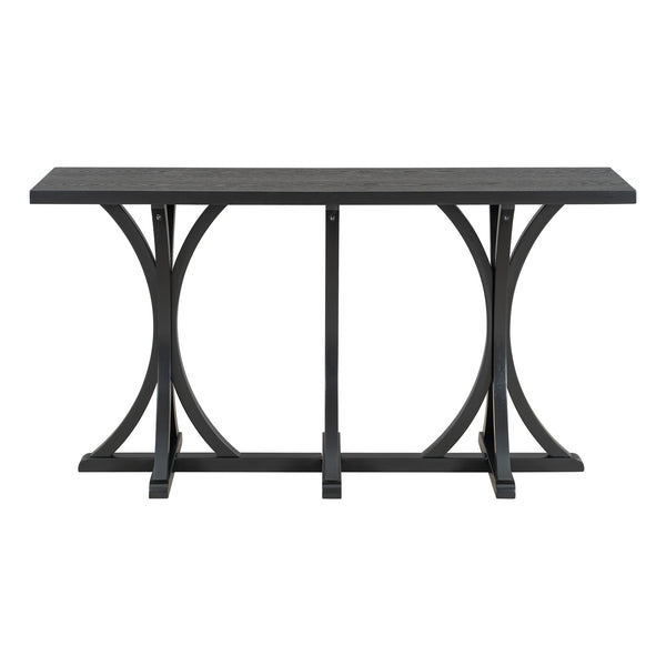 English Elm U-style Farmhouse Console Table Oak Veneer Top Curved Rubberwood Legs Entryway N711P295300B