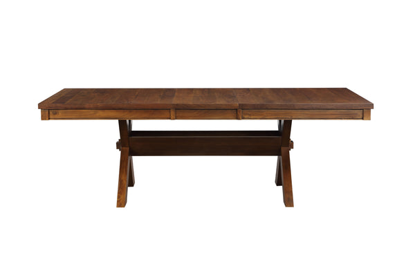 English Elm Apollo Walnut Trestle Dining Table with 18" Butterfly Leaf, Rectangular Wood Veneer Top, Bench Included B2726S00338