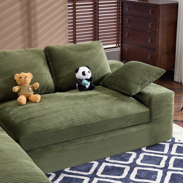 English Elm White Corduroy Compact Sofa Soft Upholstered Seating for Casual Scandinavian Living Rooms W3612S00014