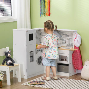 English Elm Qaba Wooden Corner Play Kitchen with Sound Effects Oven Ice Maker and Washing Machine W2225P217655