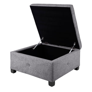 JLA Home Madison Park - Soft Storage Ottoman with Button-Tufted Top and Soft-Close Lid, Solid Wood Legs for Elegant Livingroom Charcoal FPF18-0256