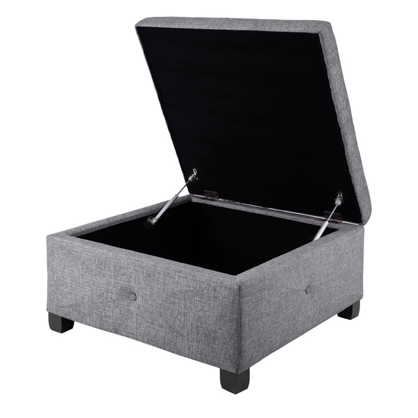 JLA Home Madison Park - Soft Storage Ottoman with Button-Tufted Top and Soft-Close Lid, Solid Wood Legs for Elegant Livingroom Charcoal FPF18-0256