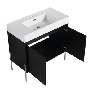 English Elm 36" Freestanding Bathroom Vanity with Durable Resin Sink and Soft-Close Cabinet Doors, Modern Storage Solution for Small Baths W1972S00014