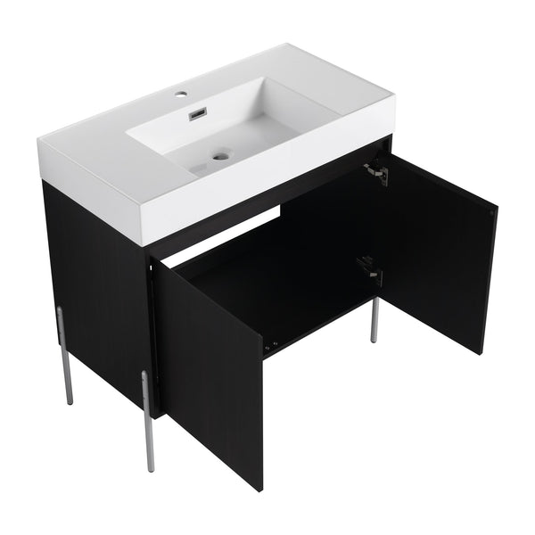 English Elm 36" Freestanding Bathroom Vanity with Durable Resin Sink and Soft-Close Cabinet Doors, Modern Storage Solution for Small Baths W1972S00014