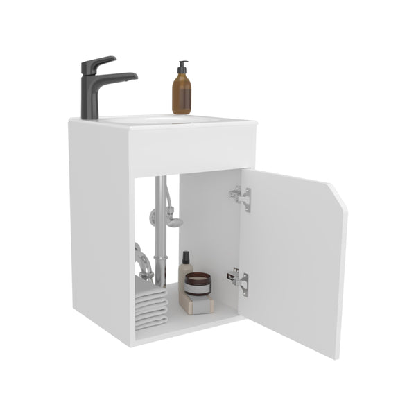 English Elm Bethel Wall Mounted Floating Vanity with Resin Sink Open Shelves White Bath B070P337047