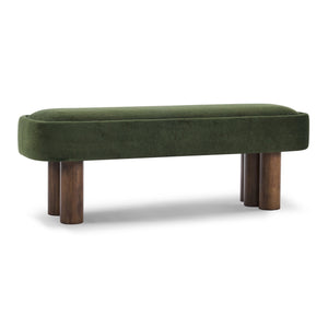 English Elm Indoor Boucle Upholstered Bench with Walnut Legs Textured Khaki Dining Seating Green,Walnut N779P390675G