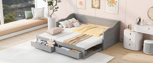 English Elm Wooden Twin Daybed with Pull Out Trundle and Dual Storage Drawers for Guest Rooms Gray LP000519AAE-1