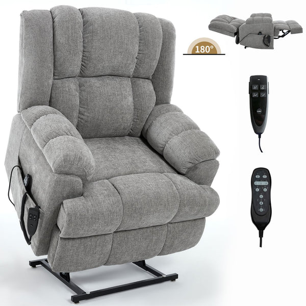 English Elm Dual Motor Power Lift Recliner Chenille Chair with Massage Heat and Infinite Positions Light Gray W3224P288433
