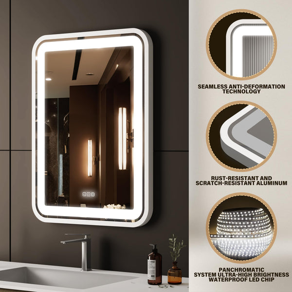 English Elm Bathroom Vanity Mirror With Smart Led Light, Anti-Fog Feature, Dimmable Colors & Durable Frame T3177P296178