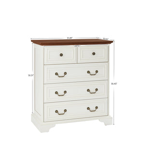 English Elm Modern White 5-Drawer Dresser Durable Engineered Wood Wide Chest Smooth Metal Slides Stable Base W1785P238909