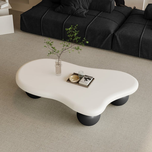 English Elm 47 Inch Organic Cloud Silhouette Coffee Table with Sculptural Ball Legs for Living Rooms Black White W1435S00023