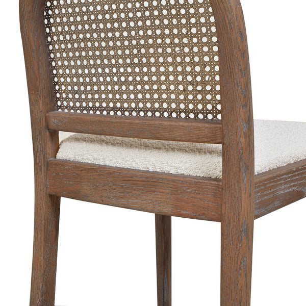 English Elm Jennifer Taylor Home - Panama 26.5" Curved Back Cane Rattan Counter Stool Set of 2 with Oak Frame, Bouclé Upholstery & Brass Footrest White B2719P238389