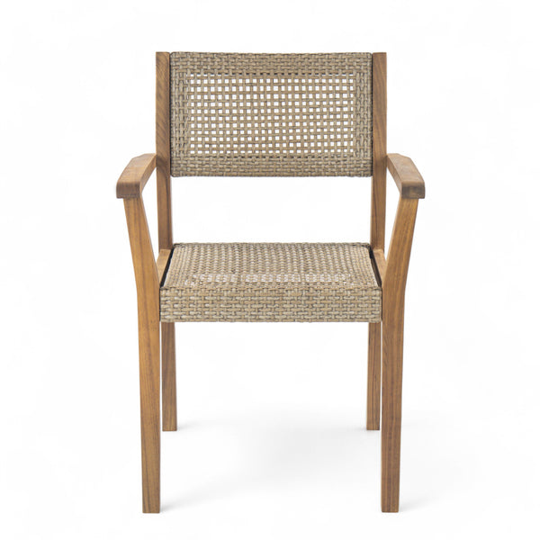 English Elm Christopher Knight Home® - Amaris Acacia Outdoor Dining Chairs Set of 2 with Teak Finish & Wicker Accents, Weather‑Resistant Comfort N775P237216T
