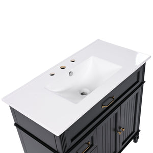 English Elm 36" Modern Bathroom Vanity with Ceramic Sink, Solid Wood + MDF Frame, Sleek Freestanding Design Black N725P195410B