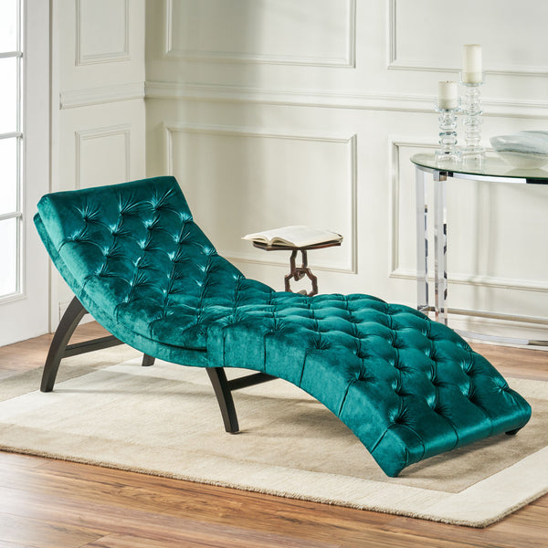 English Elm Christopher Knight Home® - CHAISE Tufted Curved Lounge Chair for One Person — Elegant Accent Recliner with Contoured Comfort and Style Teal 60127.00NVLTTEL