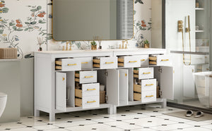 English Elm 72'' Modern Bathroom Vanity Set With Ceramic Sink, Solid Wood Frame, Ample Storage & Sleek Design N710SS00011K