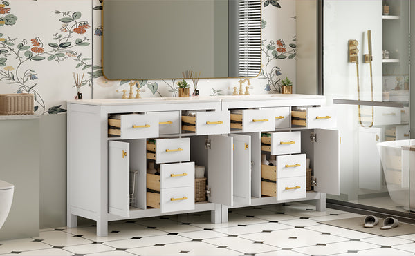 English Elm 72'' Modern Bathroom Vanity Set With Ceramic Sink, Solid Wood Frame, Ample Storage & Sleek Design N710SS00011K
