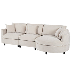 English Elm U_style Chenille Sectional Sofa with Curved Chaise Pine Frame and Three Accent Pillows Beige WY000461AAA