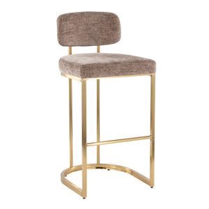 English Elm Fixed-height Barstools Powder Coated Steel Frame Brown Upholstered Seat Set of Two Brown+Gold B202P471217