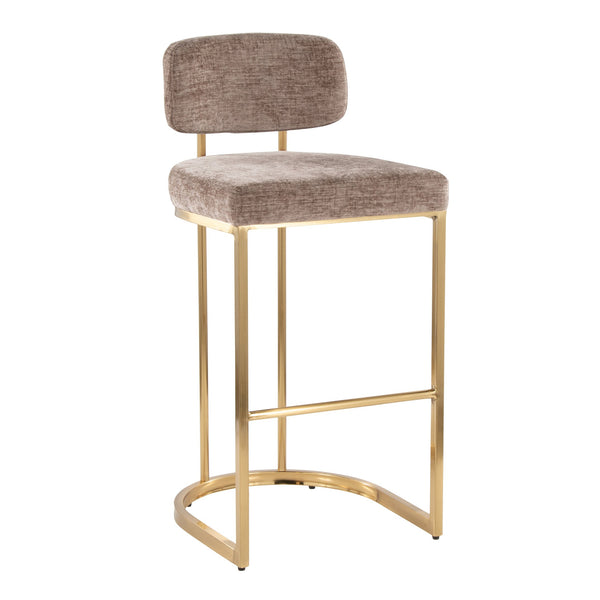 English Elm Fixed-height Barstools Powder Coated Steel Frame Brown Upholstered Seat Set of Two Brown+Gold B202P471217