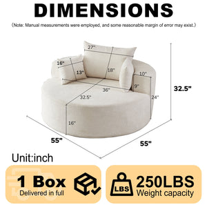 English Elm 55'l Chenille Round Sleeper Chair Fluffy Sculptural Seat for Living Room or Bedroom W834P401582