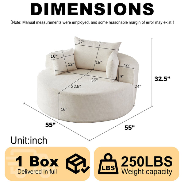 English Elm 55'l Chenille Round Sleeper Chair Fluffy Sculptural Seat for Living Room or Bedroom W834P401582
