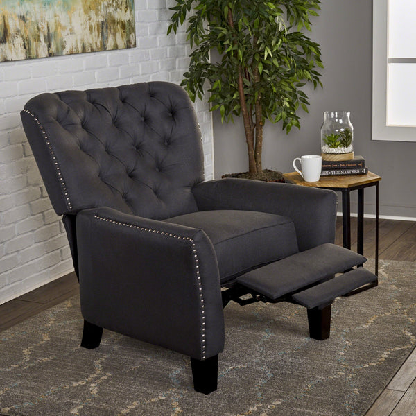 English Elm Christopher Knight Home® - Modern Dark Grey Fabric Push Back Recliner with Rivet Detail, Ergonomic Support & Plush Cushioning 61370.00