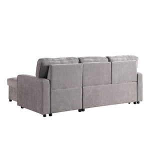 English Elm Upholstery Grey Sectional Sofa Bed with Storage Chaise, Built-in USB, Cup Holders, Chenille Comfort W1099S00151