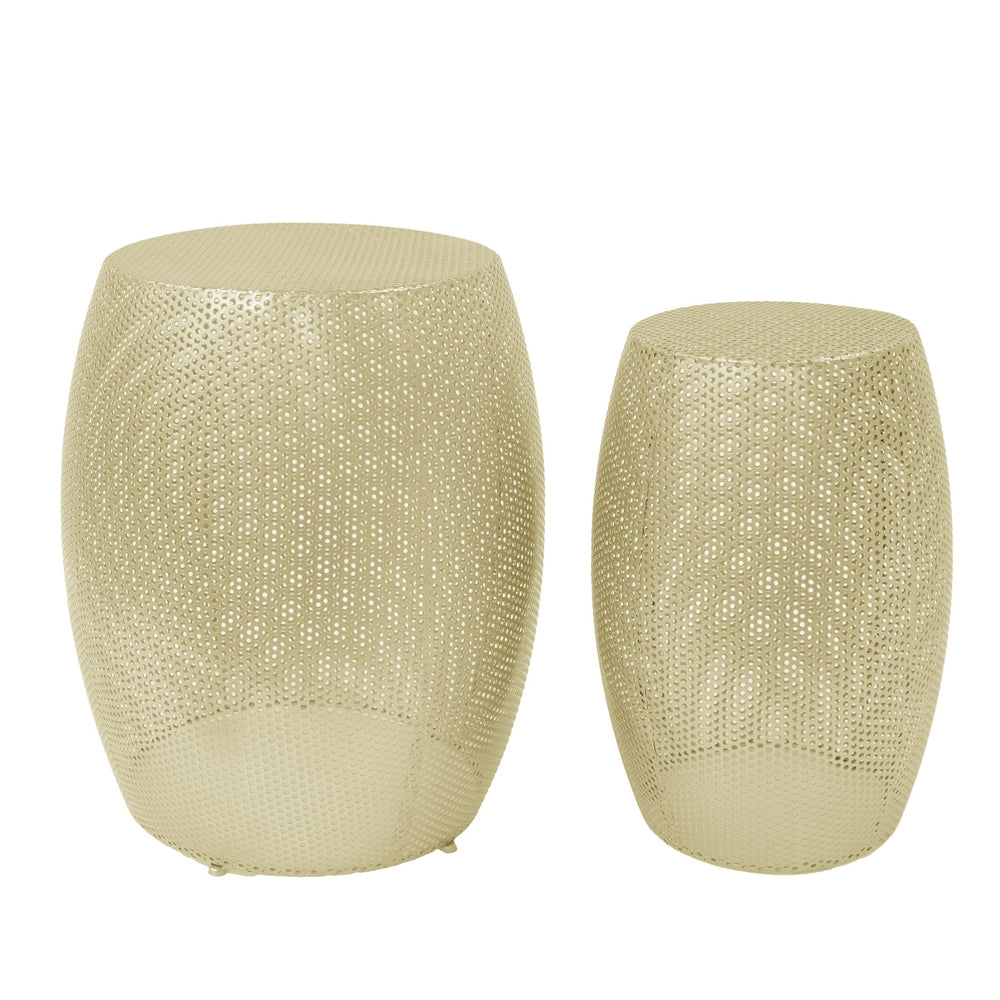 English Elm Christopher Knight Home® - Round Metal Hollow Side Table Set – Elegant Gold Drum Accent Tables For Modern Living Spaces & Décor N770P195647G