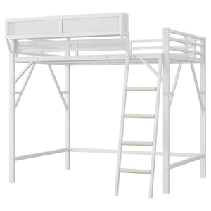 English Elm Full Size Loft Bed with Ladder and Built-In Shelves, Sturdy Metal High Loft for Kids Teens 54" White W2580P379995