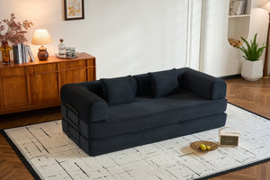 English Elm Convertible Sleeper Sofa Bed with Corduroy Upholstery, 4‑in‑1 Folding Couch Mattress, Space‑Saving Lounge Black W3434P346241