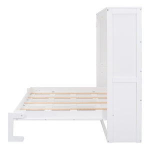 English Elm Full Size Murphy Wall Bed with Cabinet Dual Piston Folding Mechanism for Studio Spaces White LP000664AAK-2
