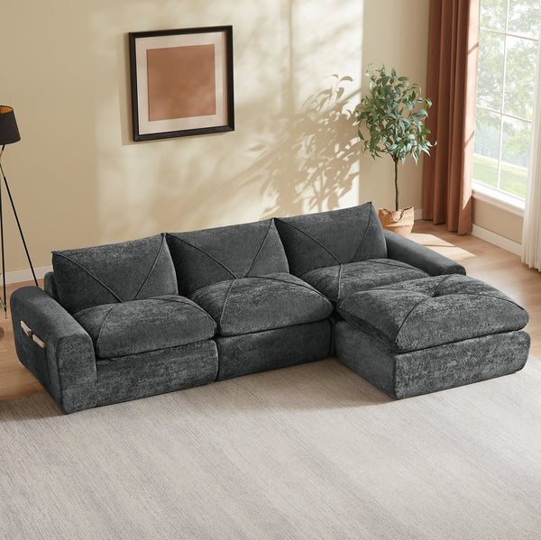English Elm Modern Chenille Modular Sectional Sofa with Foot Pedals for Living Room Comfort Dark Gray W3396S00073