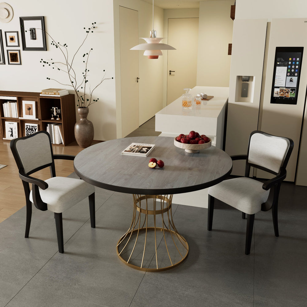 English Elm 42" Round Oak Veneer Pedestal Dining Set with Upholstered Chairs for Kitchen Nooks N842PS125126B