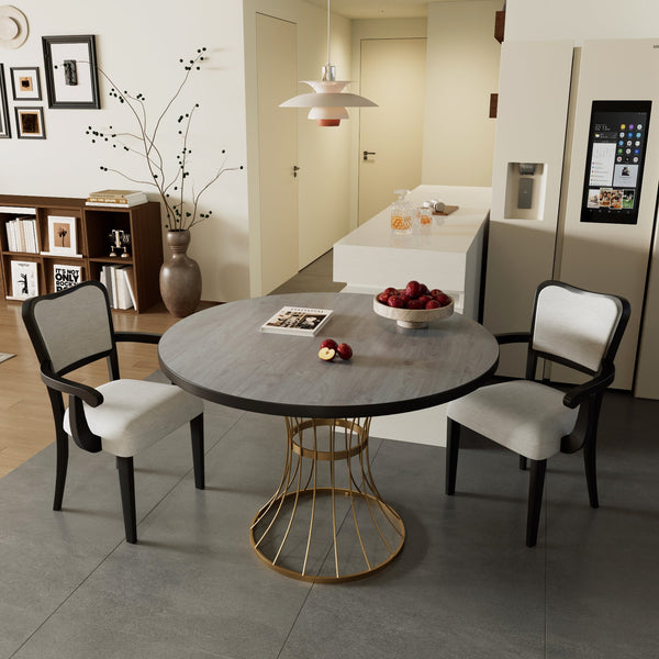 English Elm 42" Round Oak Veneer Pedestal Dining Set with Upholstered Chairs for Kitchen Nooks N842S000126B
