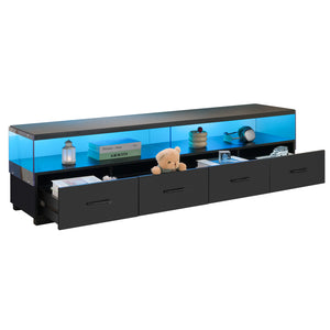 English Elm 4-drawer Entertainment Center with Acrylic Panel Doors for Modern Living Room Tv Storage Black W2178S00002