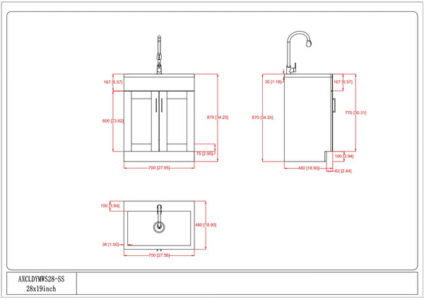 English Elm Modern Wide Shaker 28" Laundry Cabinet With Deep Stainless Steel Sink & Pull-Out Faucet - White Finish B136P158811