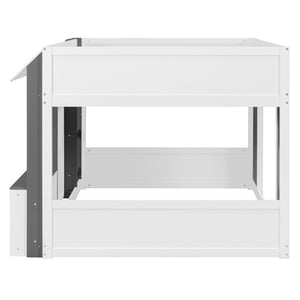 English Elm Twin House Loft Bed with Pull Out Rolling Desk Stair Drawers and Cabinet Storage White+Gray N820S00074E