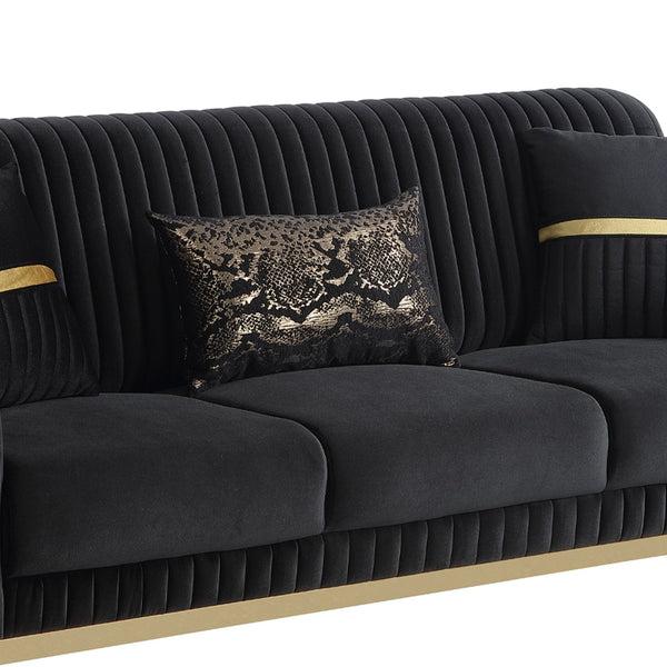 English Elm Antigua Glam Contemporary Sofa with Gold Tone Arms and Plush Foam Seat Cushions Black+Gold B009P417482