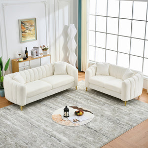 English Elm Oversized Chenille Three Seat Sofa Tufted Cushions Gold Legs Modern Glam Living Room W3373S00074