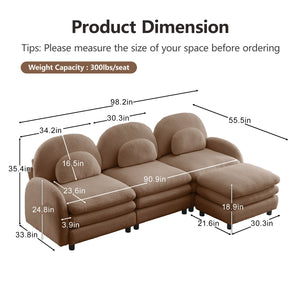 English Elm Teddy Fleece Modular Cloud Sofa Plush Curved Sectional with Ottoman for Living Room Camel W5656S00104