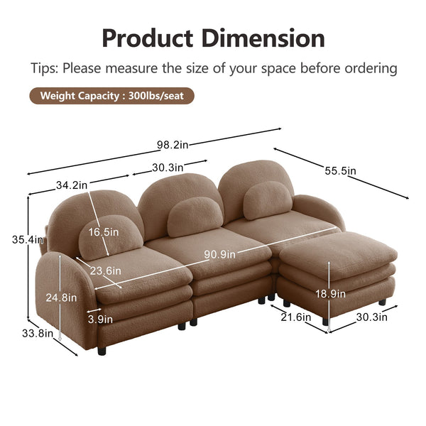 English Elm Teddy Fleece Modular Cloud Sofa Plush Curved Sectional with Ottoman for Living Room Camel W5656S00104
