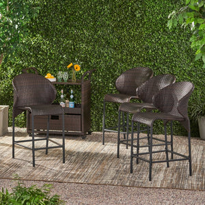 English Elm Rattan Outdoor Counter Stools Set of 4 Pe Wicker Iron Frame Resort Pool Deck N772P368971D