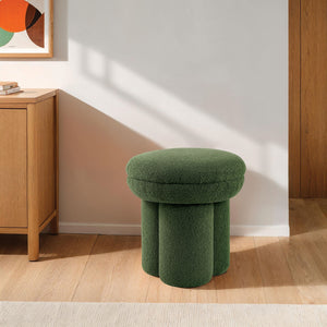 English Elm Round Plush Accent Stool with Teddy Shearling Upholstery, Cozy Contemporary Ottoman Bench Appeal Green 18 L x 18 W x 20 H B2741P388379