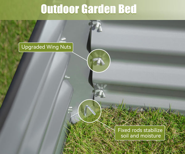 English Elm 6x3x1ft Galvanized Raised Garden Bed — Heavy-Duty Rust-Resistant Steel Planter with Open Base, Safe Edges and Support Rods for Effortless Vegetable, Flower & Herb Gardening Silver W1859P197882